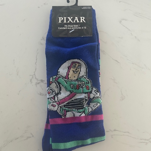 Disney Pixar Buzz Lightyear Striped Crew Socks (Unisex, Size: 6–12)- NWT - Picture 1 of 6